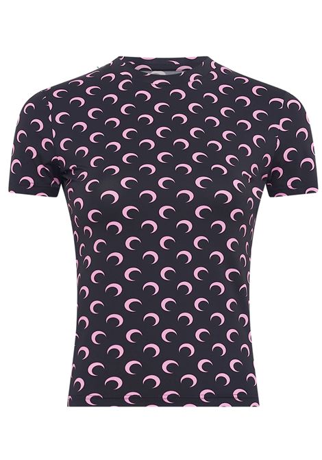 top moon printed jersey ss crewneck donna nero e rosa MARINE SERRE | UTS001ACJER0001BK90